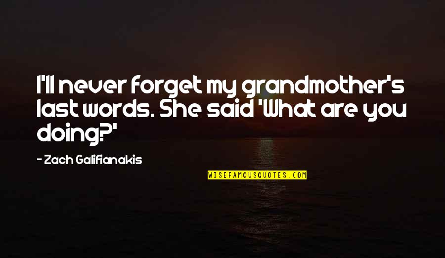 Toleration Act Quotes By Zach Galifianakis: I'll never forget my grandmother's last words. She Toleration Act Quotes By Zach Galifianakis: I'll never forget my grandmother's last words. She