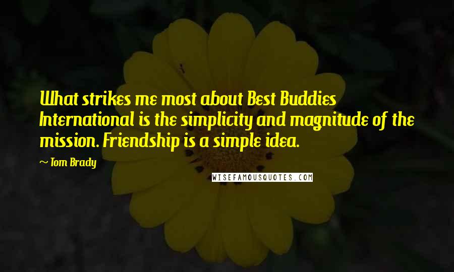 Tom Brady quotes: What strikes me most about Best Buddies International is the simplicity and magnitude of the mission. Friendship is a simple idea.