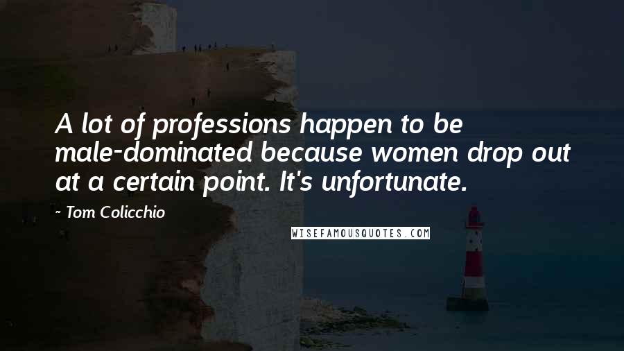 Tom Colicchio quotes: A lot of professions happen to be male-dominated because women drop out at a certain point. It's unfortunate.
