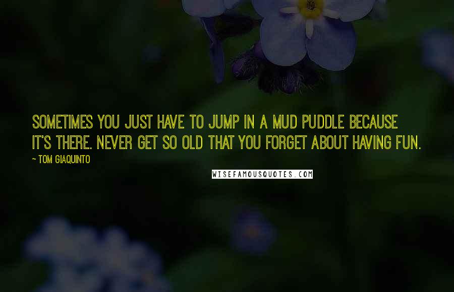 Tom Giaquinto quotes: Sometimes you just have to jump in a mud puddle because it's there. Never get so old that you forget about having fun.