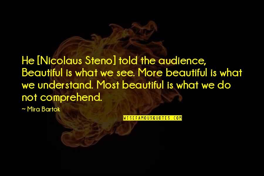 Tom Kane Quotes By Mira Bartok: He [Nicolaus Steno] told the audience, Beautiful is