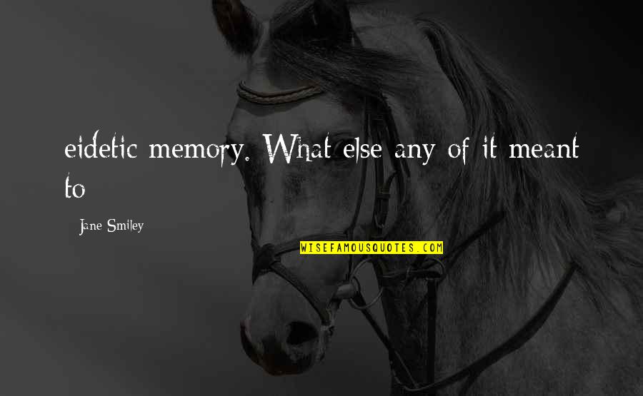 Tom Menino Quotes By Jane Smiley: eidetic memory. What else any of it meant Tom Menino Quotes By Jane Smiley: eidetic memory. What else any of it meant