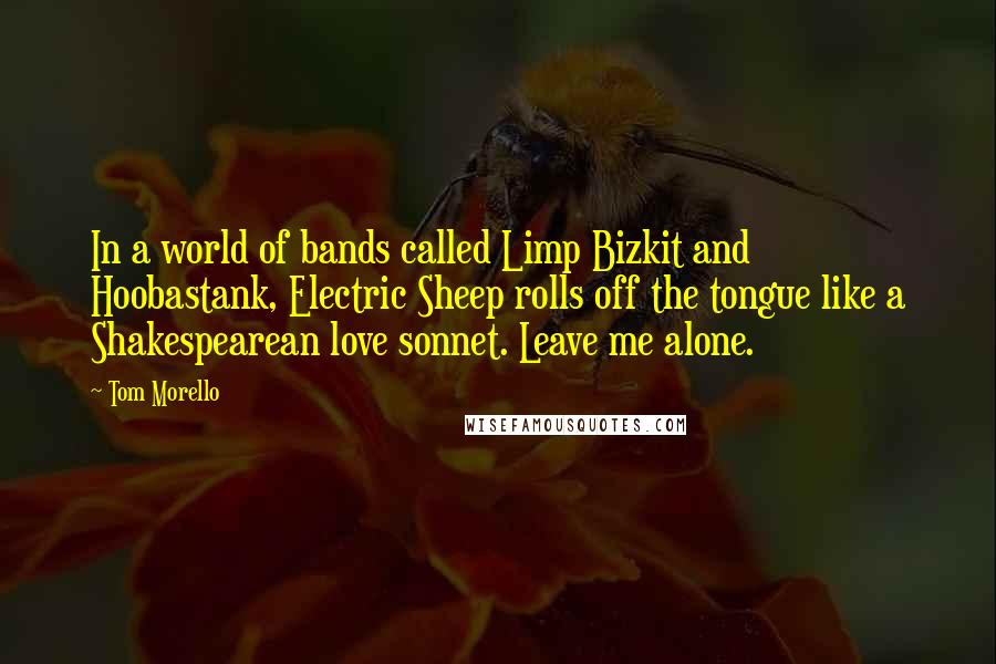 Tom Morello quotes: In a world of bands called Limp Bizkit and Hoobastank, Electric Sheep rolls off the tongue like a Shakespearean love sonnet. Leave me alone.