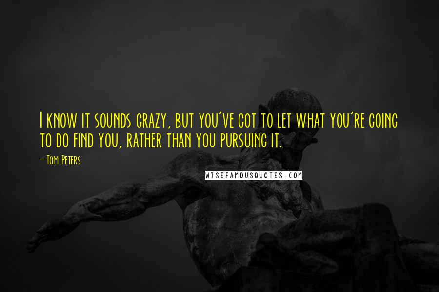 Tom Peters quotes: I know it sounds crazy, but you've got to let what you're going to do find you, rather than you pursuing it.