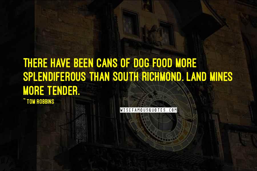 Tom Robbins quotes: There have been cans of dog food more splendiferous than South Richmond. Land mines more tender.