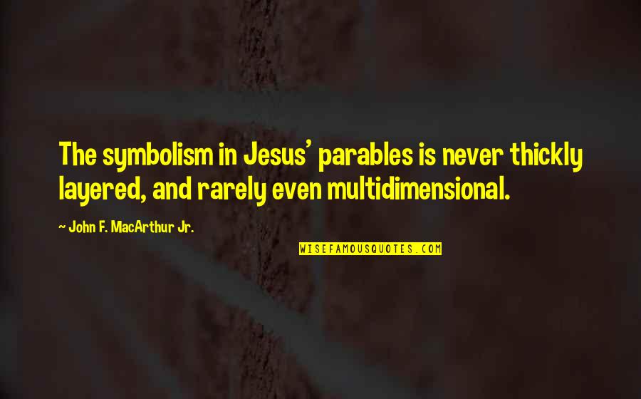 Tomemos Conciencia Quotes By John F. MacArthur Jr.: The symbolism in Jesus' parables is never thickly