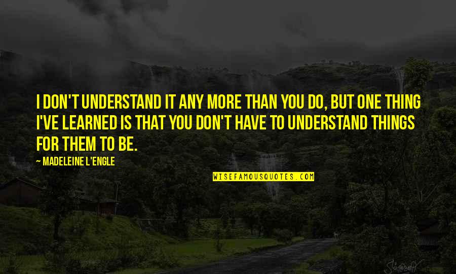 Tomoris Quotes By Madeleine L'Engle: I don't understand it any more than you