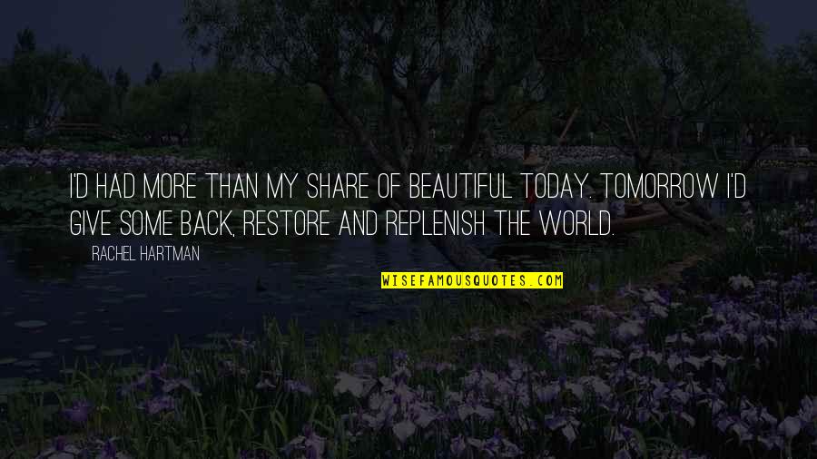 Tomorrow Is Beautiful Quotes By Rachel Hartman: I'd had more than my share of beautiful