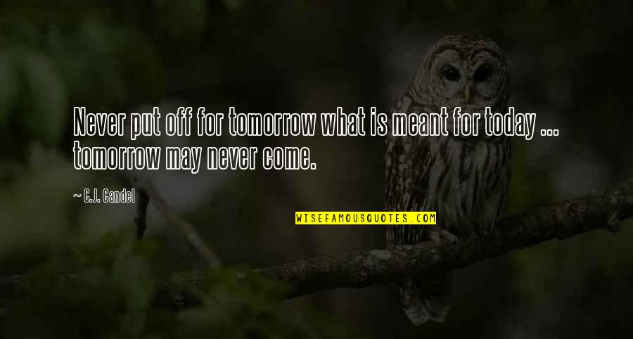 Tomorrow May Never Come Quotes By C.J. Candel: Never put off for tomorrow what is meant