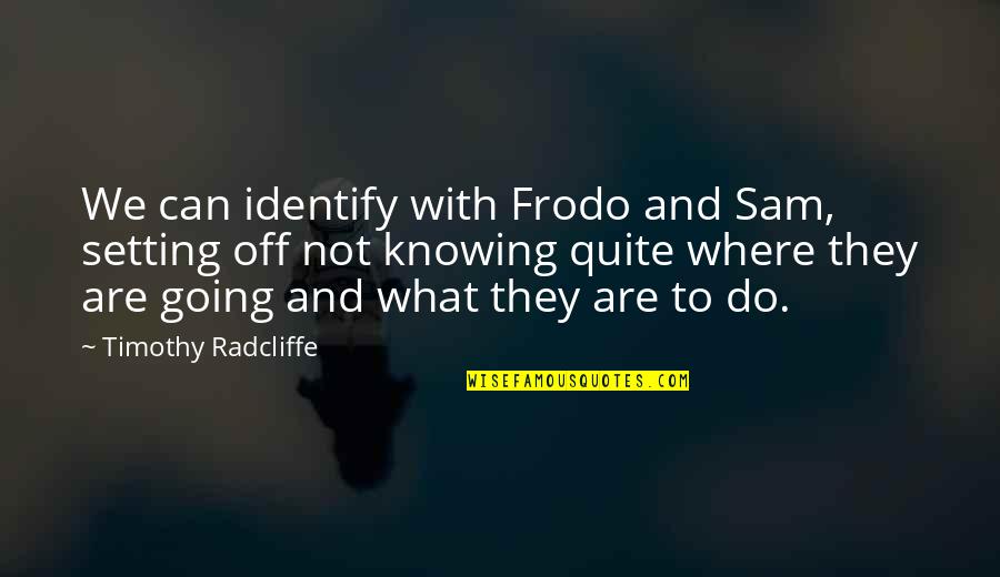 Tonality Pro Quotes By Timothy Radcliffe: We can identify with Frodo and Sam, setting Tonality Pro Quotes By Timothy Radcliffe: We can identify with Frodo and Sam, setting