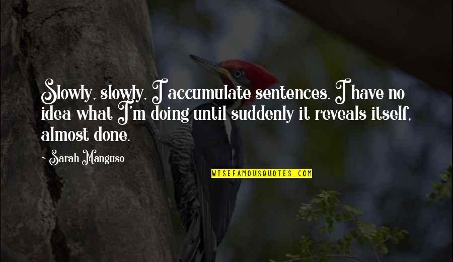 Tondue Quotes By Sarah Manguso: Slowly, slowly, I accumulate sentences. I have no Tondue Quotes By Sarah Manguso: Slowly, slowly, I accumulate sentences. I have no