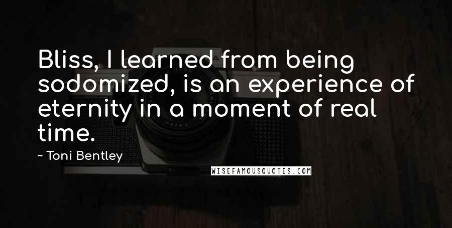 Toni Bentley quotes: Bliss, I learned from being sodomized, is an experience of eternity in a moment of real time.