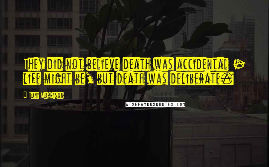 Toni Morrison quotes: They did not believe death was accidental - life might be, but death was deliberate.