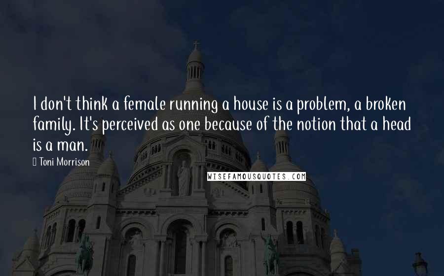 Toni Morrison quotes: I don't think a female running a house is a problem, a broken family. It's perceived as one because of the notion that a head is a man.