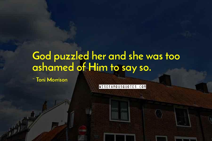 Toni Morrison quotes: God puzzled her and she was too ashamed of Him to say so.