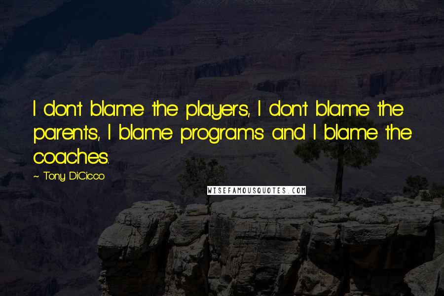 Tony DiCicco quotes: I don't blame the players, I don't blame the parents, I blame programs and I blame the coaches.
