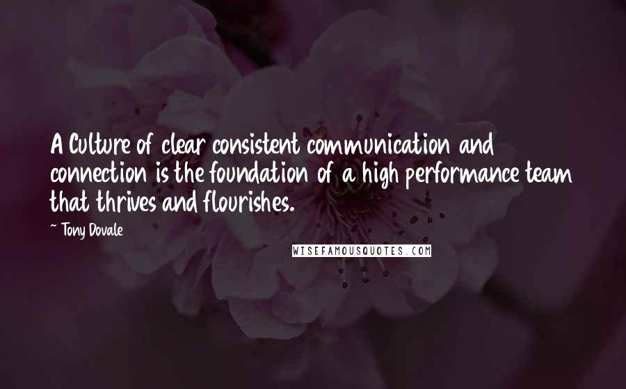 Tony Dovale quotes: A Culture of clear consistent communication and connection is the foundation of a high performance team that thrives and flourishes.