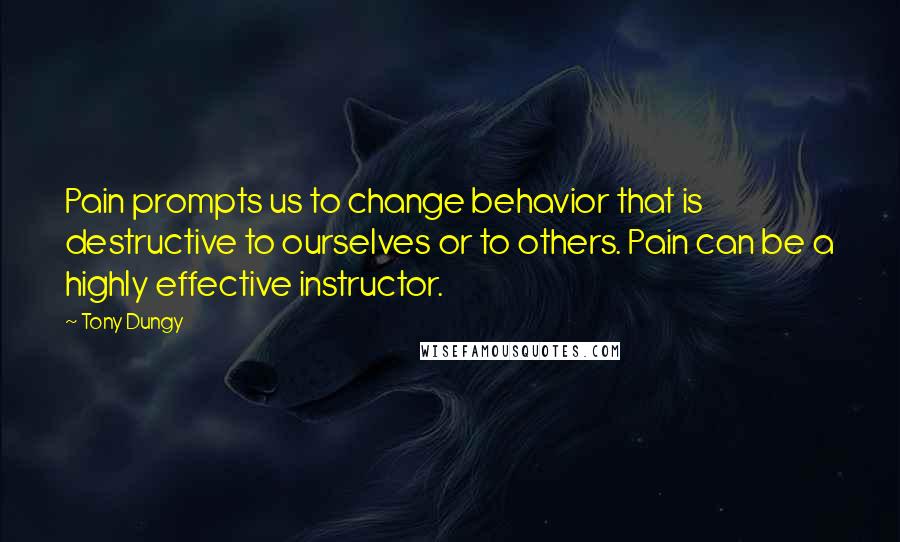 Tony Dungy quotes: Pain prompts us to change behavior that is destructive to ourselves or to others. Pain can be a highly effective instructor.