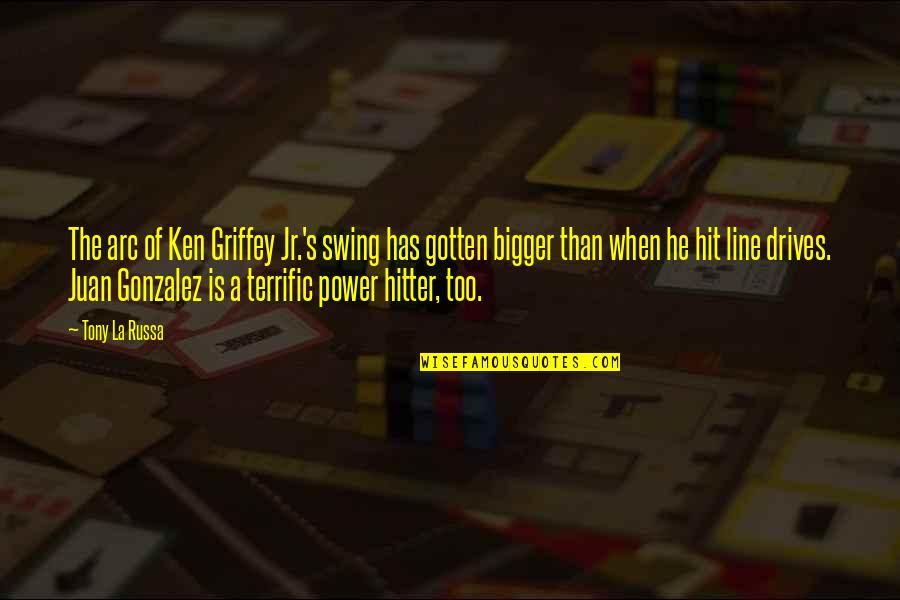 Tony Gonzalez Quotes By Tony La Russa: The arc of Ken Griffey Jr.'s swing has