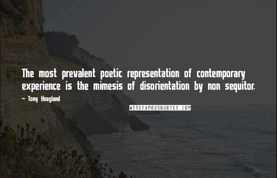 Tony Hoagland quotes: The most prevalent poetic representation of contemporary experience is the mimesis of disorientation by non sequitor.