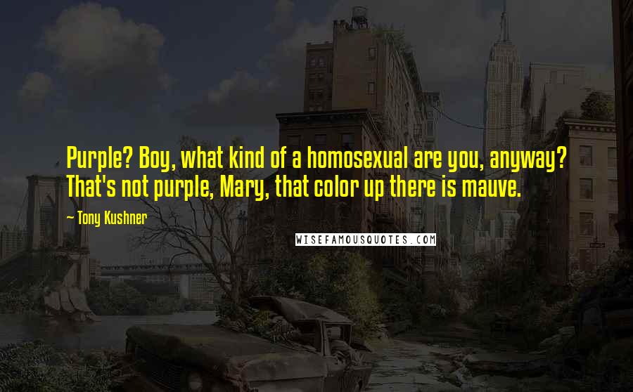 Tony Kushner quotes: Purple? Boy, what kind of a homosexual are you, anyway? That's not purple, Mary, that color up there is mauve.