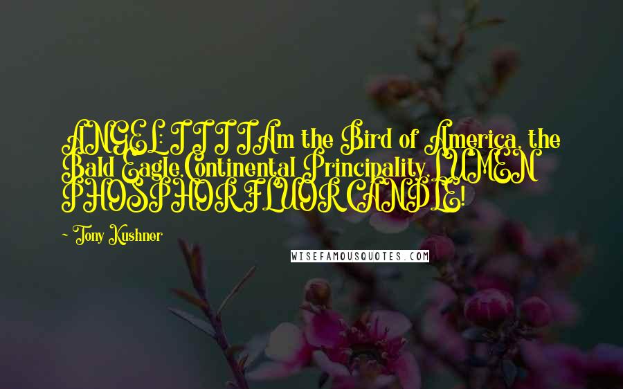 Tony Kushner quotes: ANGEL: I I I IAm the Bird of America, the Bald Eagle,Continental Principality,LUMEN PHOSPHOR FLUOR CANDLE!