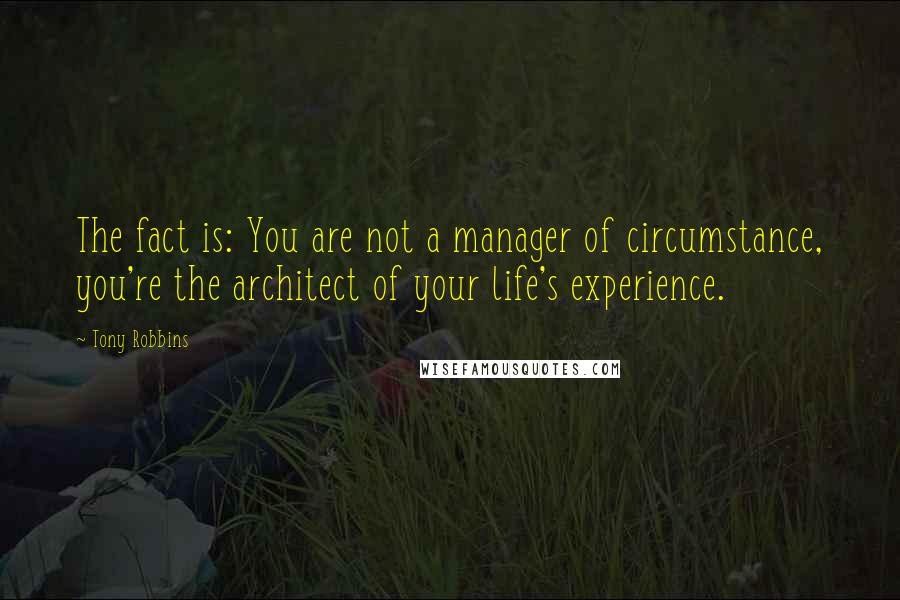 Tony Robbins quotes: The fact is: You are not a manager of circumstance, you're the architect of your life's experience.