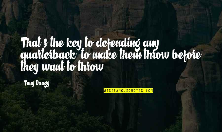 Tony's Quotes By Tony Dungy: That's the key to defending any quarterback: to