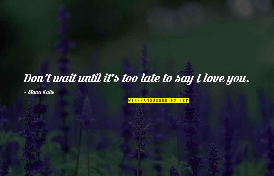 Too Late In Love Quotes By Stana Katic: Don't wait until it's too late to say Too Late In Love Quotes By Stana Katic: Don't wait until it's too late to say