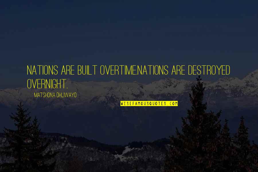 Too Many Quotes Quotes By Matshona Dhliwayo: Nations are built overtime.Nations are destroyed overnight. Too Many Quotes Quotes By Matshona Dhliwayo: Nations are built overtime.Nations are destroyed overnight.