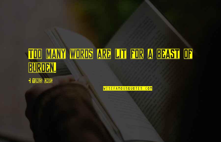 Too Many Words Quotes By Yunus Emre: Too many words are lit for a beast