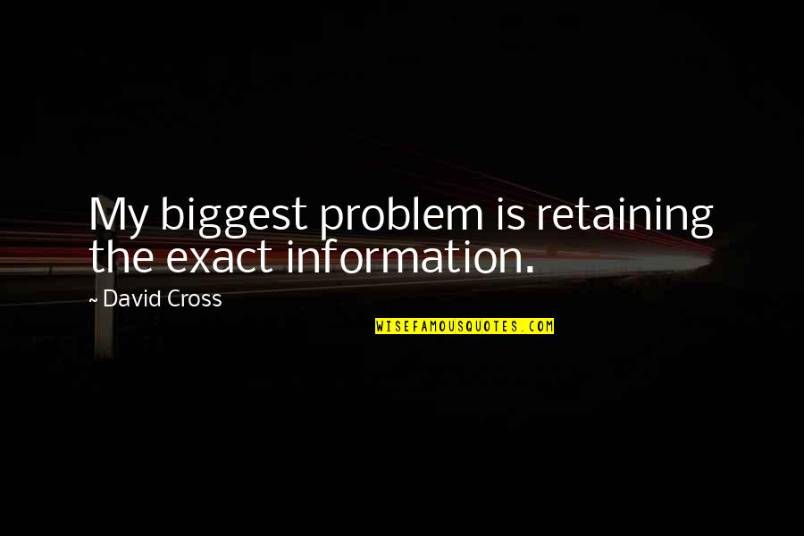 Too Much Information Quotes By David Cross: My biggest problem is retaining the exact information. Too Much Information Quotes By David Cross: My biggest problem is retaining the exact information.