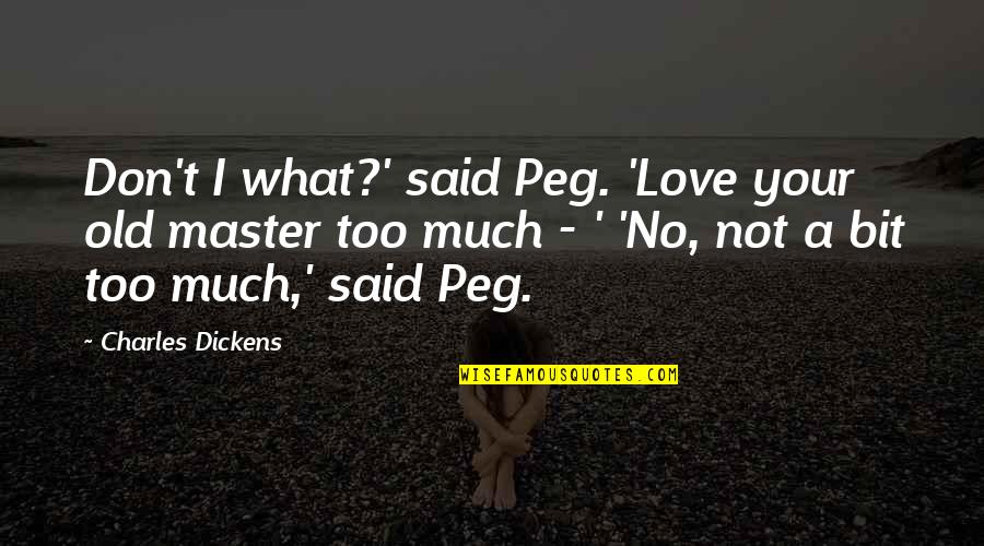 Too Much Love Quotes By Charles Dickens: Don't I what?' said Peg. 'Love your old
