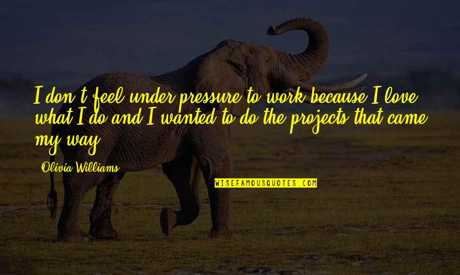 Too Much Pressure At Work Quotes By Olivia Williams: I don't feel under pressure to work because
