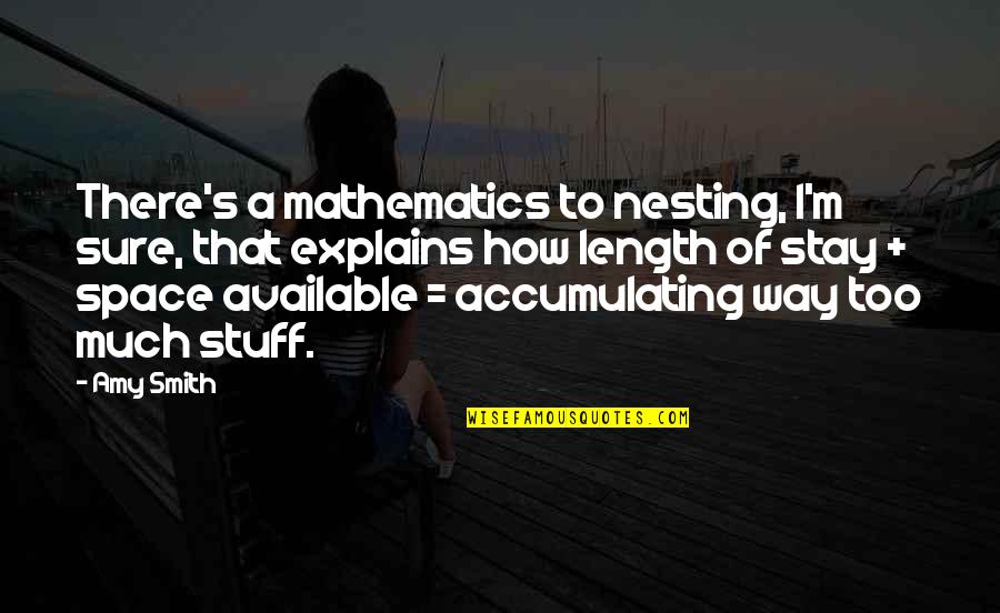 Too Much Stuff Quotes By Amy Smith: There's a mathematics to nesting, I'm sure, that