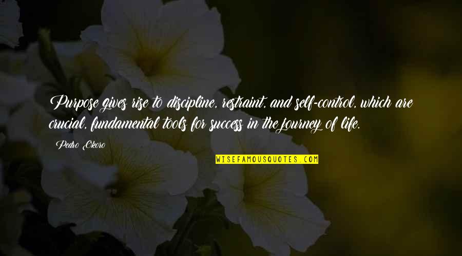 Tools Quotes And Quotes By Pedro Okoro: Purpose gives rise to discipline, restraint, and self-control, Tools Quotes And Quotes By Pedro Okoro: Purpose gives rise to discipline, restraint, and self-control,