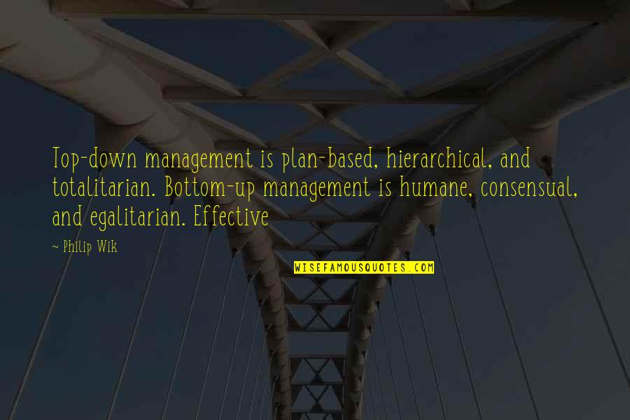 Top And Bottom Quotes By Philip Wik: Top-down management is plan-based, hierarchical, and totalitarian. Bottom-up