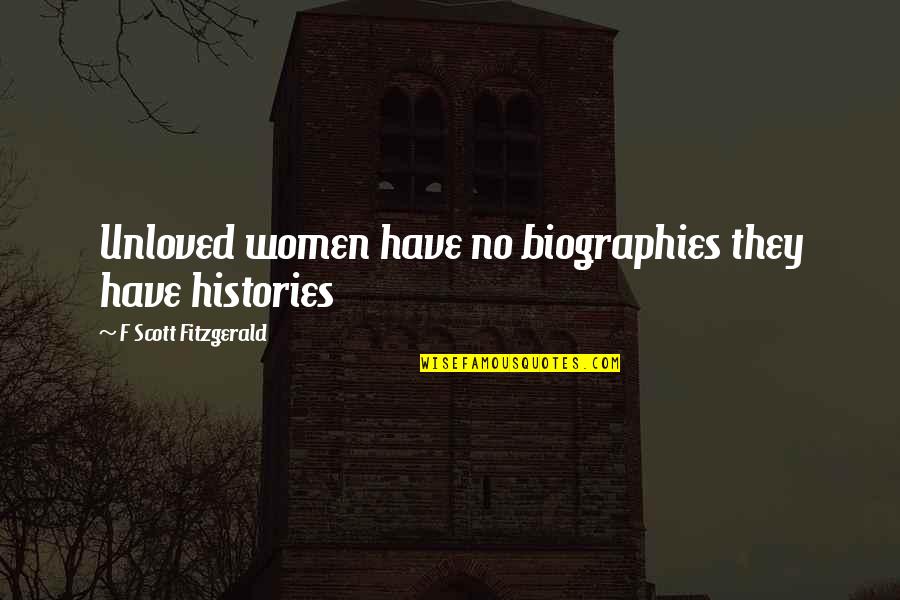 Top Of The Morning Quotes By F Scott Fitzgerald: Unloved women have no biographies they have histories Top Of The Morning Quotes By F Scott Fitzgerald: Unloved women have no biographies they have histories