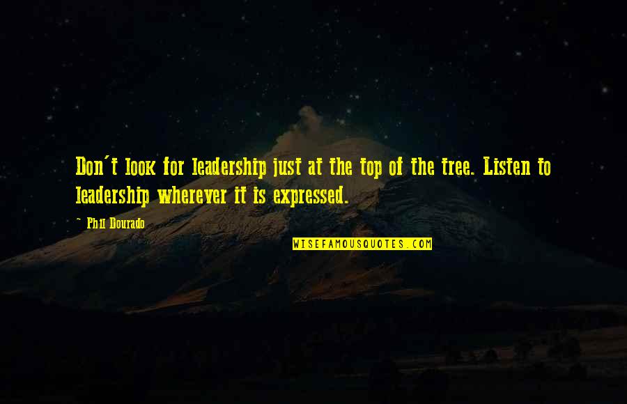 Top Of The Tree Quotes By Phil Dourado: Don't look for leadership just at the top