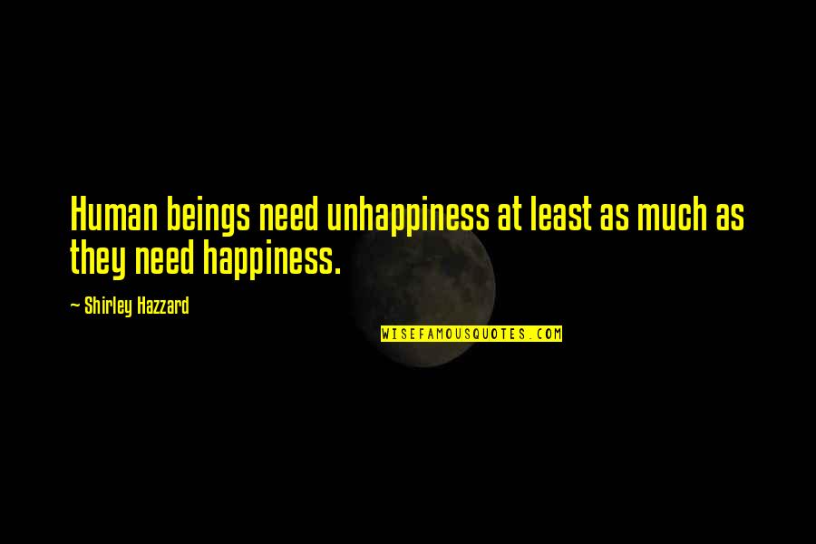 Top Proactive Quotes By Shirley Hazzard: Human beings need unhappiness at least as much