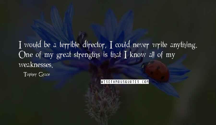 Topher Grace quotes: I would be a terrible director, I could never write anything. One of my great strengths is that I know all of my weaknesses.