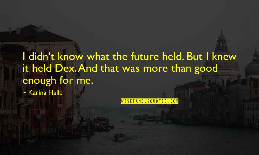 Torellas Chick Quotes By Karina Halle: I didn't know what the future held. But Torellas Chick Quotes By Karina Halle: I didn't know what the future held. But