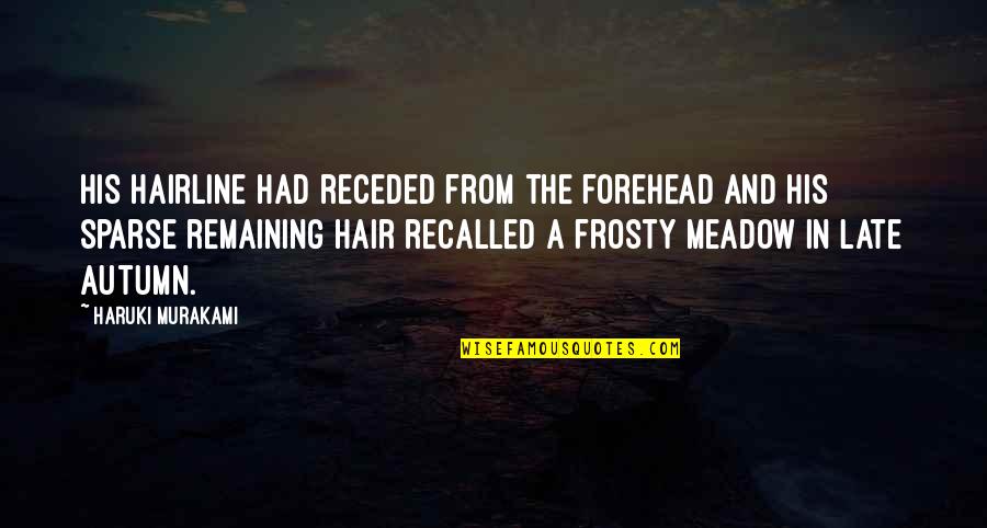 Tori Himemiya Quotes By Haruki Murakami: His hairline had receded from the forehead and Tori Himemiya Quotes By Haruki Murakami: His hairline had receded from the forehead and