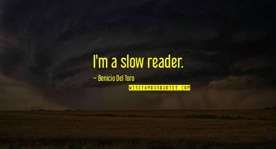 Toro Quotes By Benicio Del Toro: I'm a slow reader. Toro Quotes By Benicio Del Toro: I'm a slow reader.