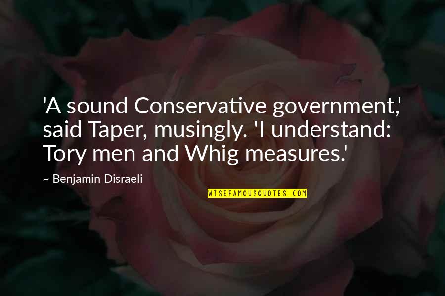 Tory Quotes By Benjamin Disraeli: 'A sound Conservative government,' said Taper, musingly. 'I