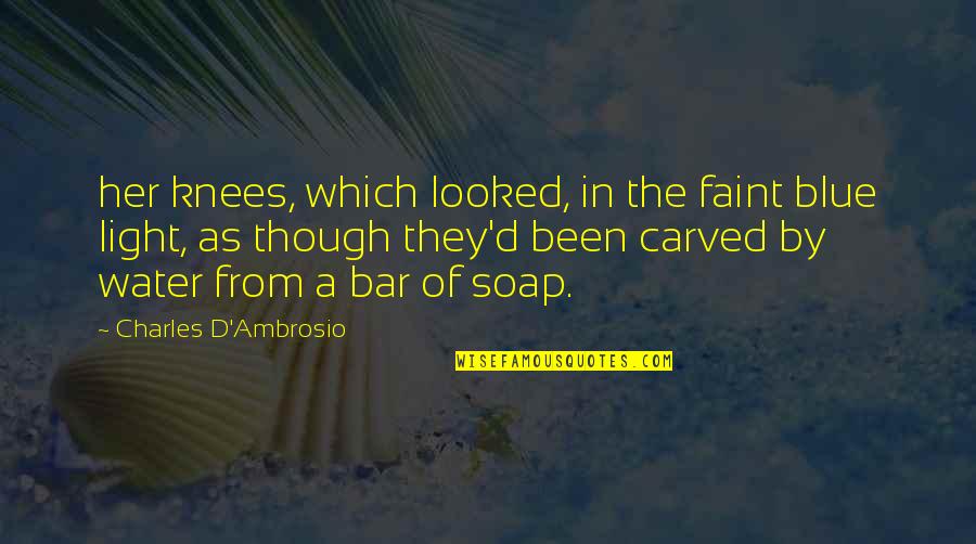 Tosha Lewis Quotes By Charles D'Ambrosio: her knees, which looked, in the faint blue Tosha Lewis Quotes By Charles D'Ambrosio: her knees, which looked, in the faint blue