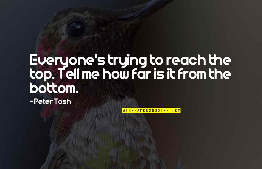 Tosh's Quotes By Peter Tosh: Everyone's trying to reach the top. Tell me