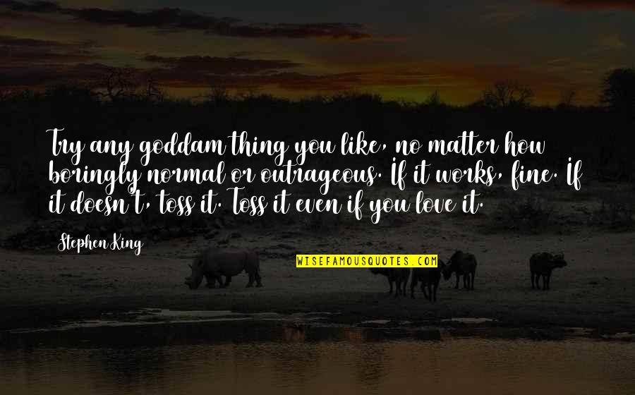Toss Quotes By Stephen King: Try any goddam thing you like, no matter Toss Quotes By Stephen King: Try any goddam thing you like, no matter