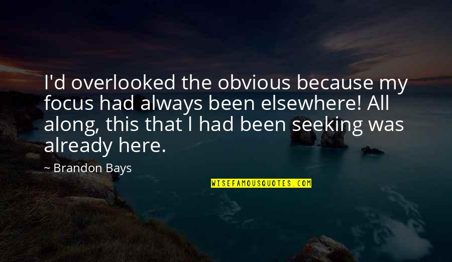 Touchier Whip Quotes By Brandon Bays: I'd overlooked the obvious because my focus had