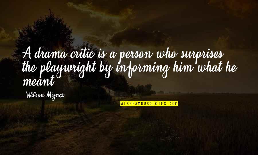 Touching Sister Quotes By Wilson Mizner: A drama critic is a person who surprises